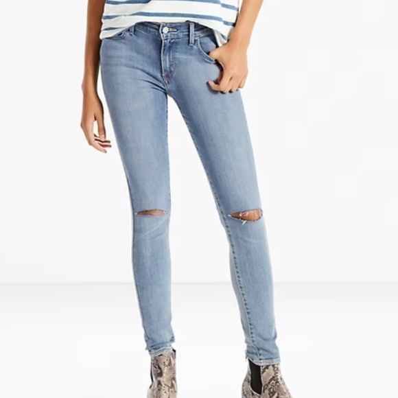 Levi's Denim - Levi’s Ripped Knees 710 Super Skinny Fit Jeans - Light Wash - Size W30xL32
